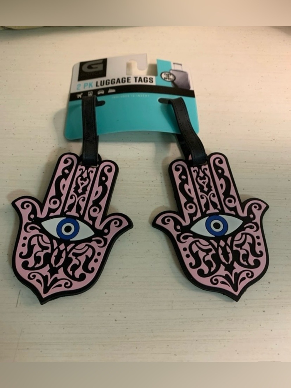 G-Force Hamsa Hand Luggage Tags in Pink with Evil NWT